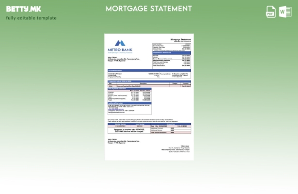 модерен стил Извештај за хипотека на Myanmar Metro Bank Шаблон за Word и PDF